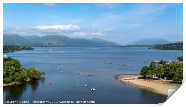 View over Loch Lomond from Lomond shores on a sunny summer day in Scotland Print by SnapT Photography
