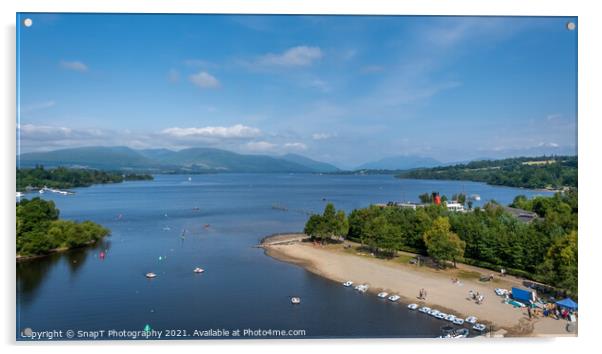 View over Loch Lomond from Lomond shores on a sunny summer day in Scotland Acrylic by SnapT Photography
