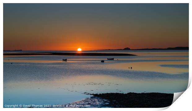 Majestic Sunrise over Lindisfarne Harbour Print by David Thomas