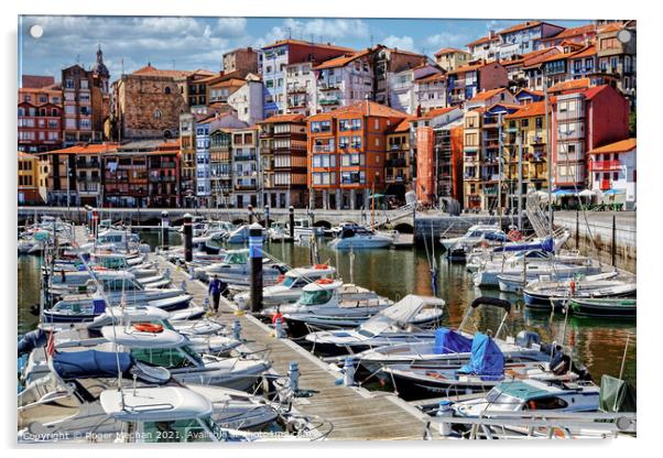 Charming Quayside in Bermeo Acrylic by Roger Mechan