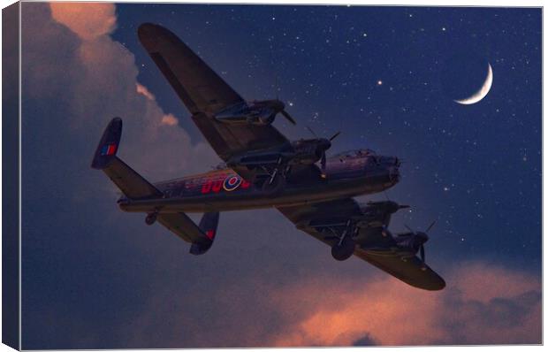 RAF Avro Lancaster Bomber in Moonlight Sky Canvas Print by Martyn Arnold