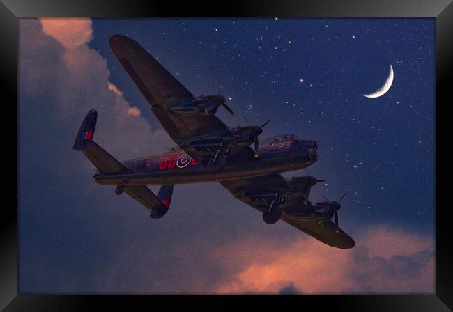 RAF Avro Lancaster Bomber in Moonlight Sky Framed Print by Martyn Arnold