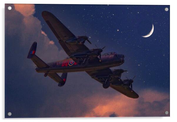 RAF Avro Lancaster Bomber in Moonlight Sky Acrylic by Martyn Arnold