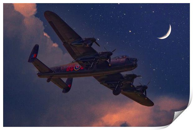 RAF Avro Lancaster Bomber in Moonlight Sky Print by Martyn Arnold