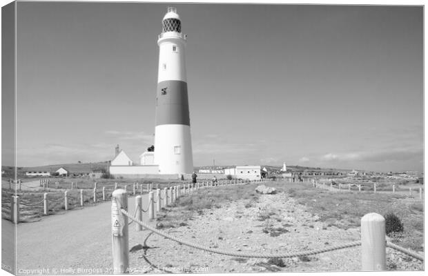 Portland Bill taken black and white area of Dorset land mark still working  Canvas Print by Holly Burgess