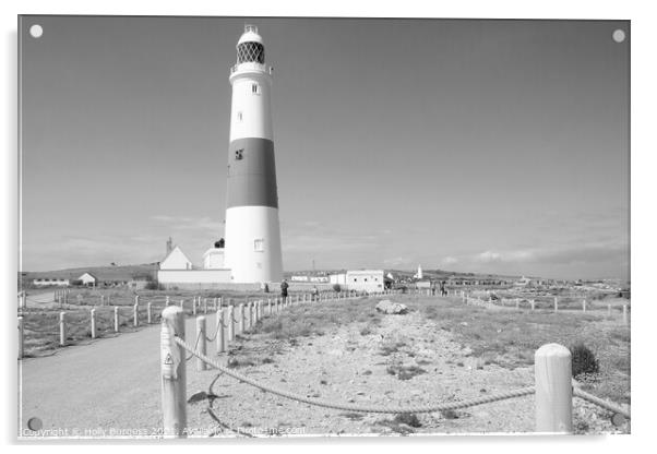 Portland Bill taken black and white area of Dorset land mark still working  Acrylic by Holly Burgess