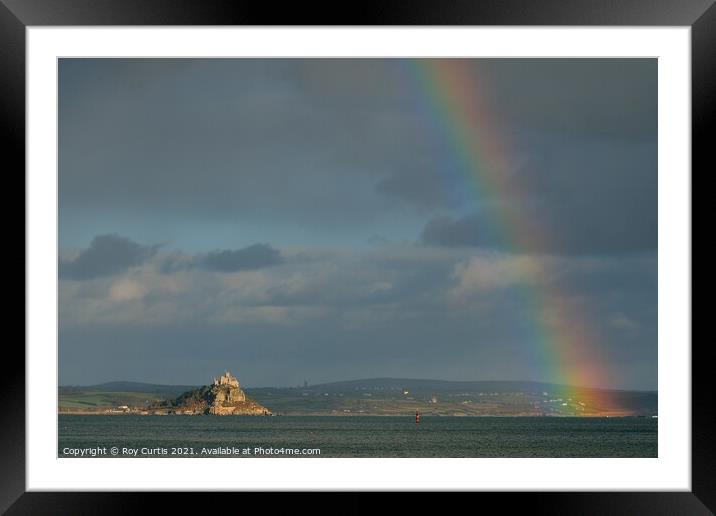 Mount's Bay Rainbow Framed Mounted Print by Roy Curtis