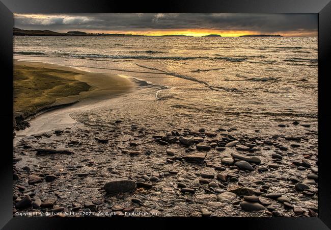 Shetland Quendale stream reaches beach Framed Print by Richard Ashbee