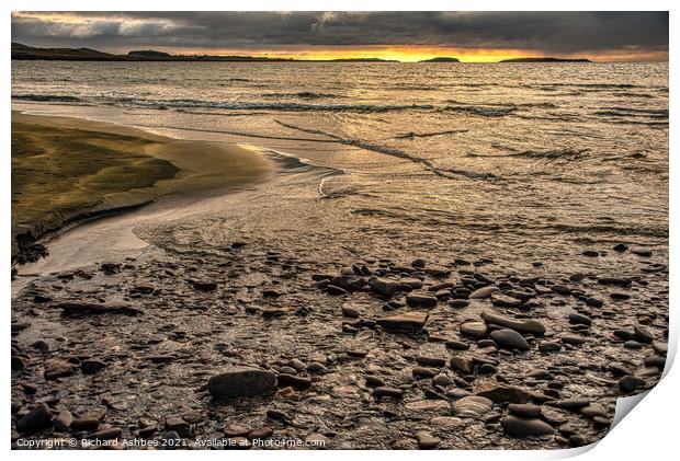 Shetland Quendale stream reaches beach Print by Richard Ashbee