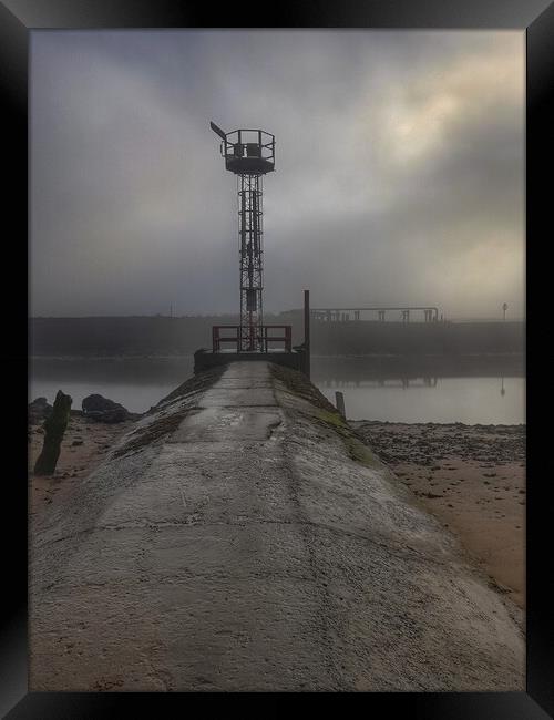 River Neath lookout tower and platform in the fog Framed Print by HELEN PARKER