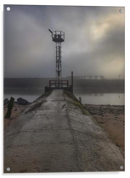 River Neath lookout tower and platform in the fog Acrylic by HELEN PARKER