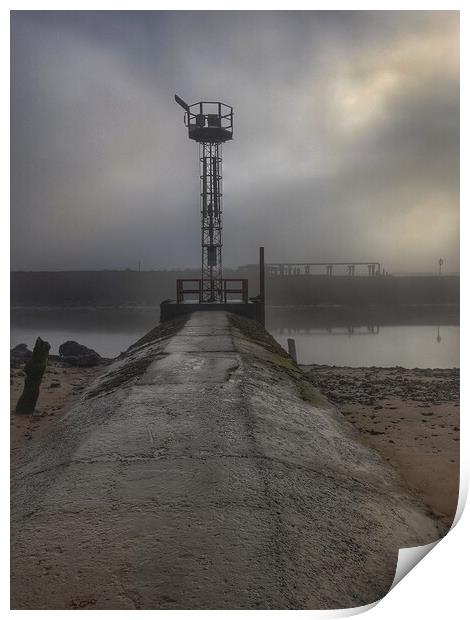 River Neath lookout tower and platform in the fog Print by HELEN PARKER