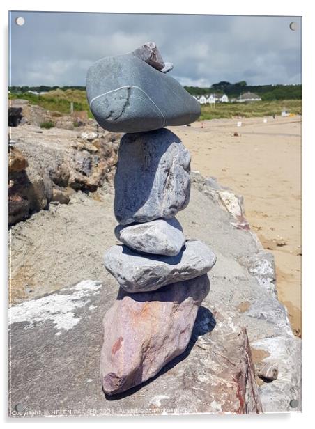 Stack of stones at the beach Acrylic by HELEN PARKER