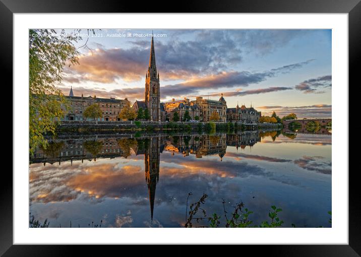 Perth and the River Tay Sunset Framed Mounted Print by Navin Mistry