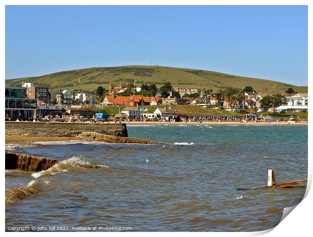 Swanage bay and seafront, Dorset, UK. Print by john hill