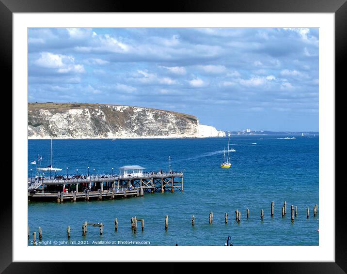 Old  & New piers, Swanage, Dorset. Framed Mounted Print by john hill