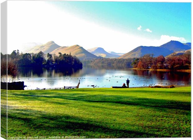 Morning, Derwent water with Cat Bells Canvas Print by john hill
