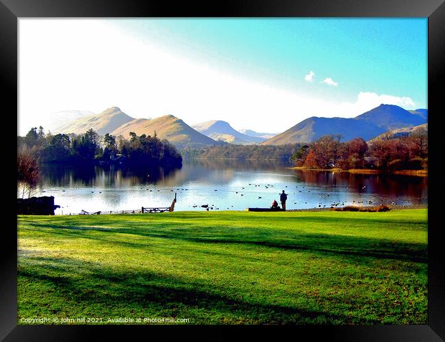 Morning, Derwent water with Cat Bells Framed Print by john hill