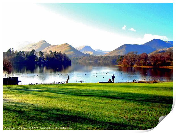Morning, Derwent water with Cat Bells Print by john hill