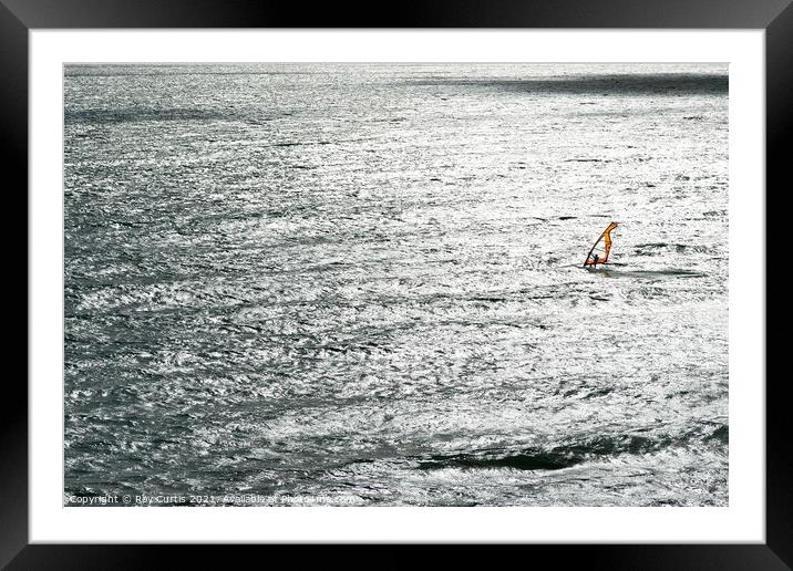 Lone Wind Surfer Framed Mounted Print by Roy Curtis