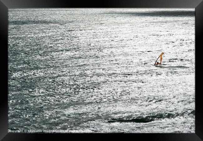 Lone Wind Surfer Framed Print by Roy Curtis