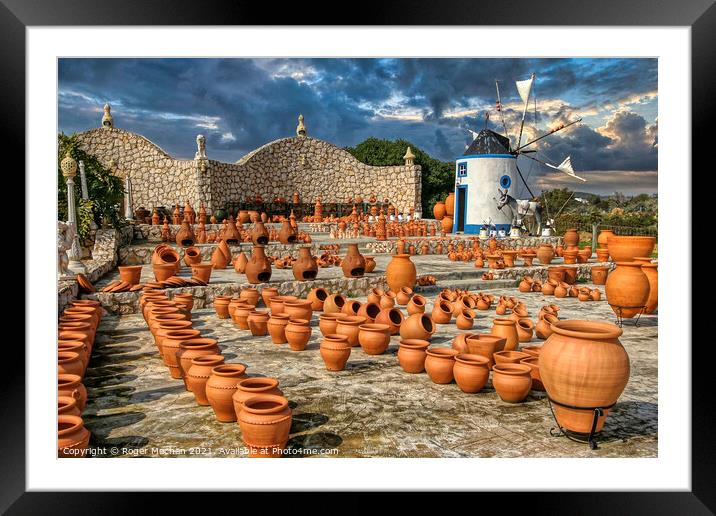 Artisanal Clay Pots and Windmill in Portugal Framed Mounted Print by Roger Mechan