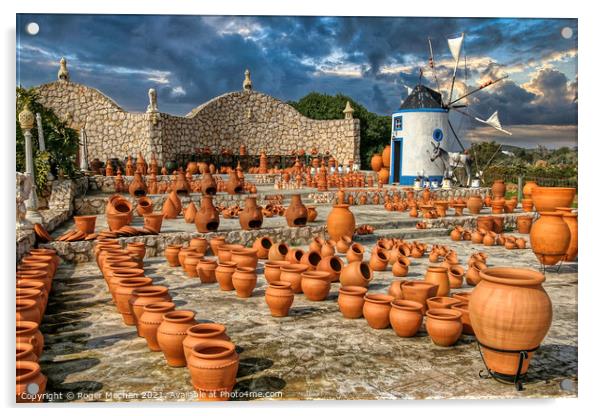 Artisanal Clay Pots and Windmill in Portugal Acrylic by Roger Mechan
