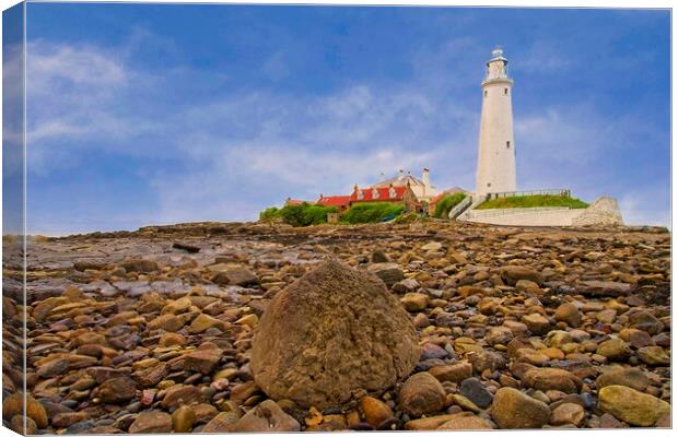 Whitley Bay Lighthouse on St. Mary's Island Canvas Print by Martyn Arnold