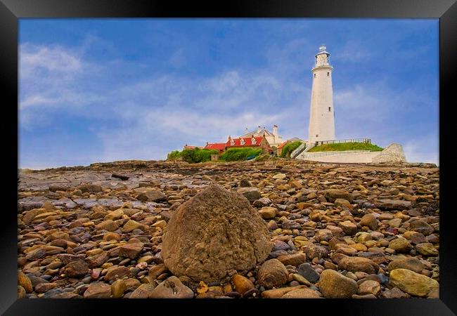 Whitley Bay Lighthouse on St. Mary's Island Framed Print by Martyn Arnold