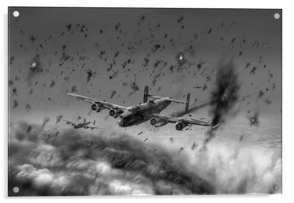 Halifax hit by flak over Gelsenkirchen BW version Acrylic by Gary Eason