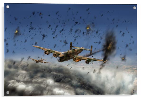 Halifax hit by flak over Gelsenkirchen Acrylic by Gary Eason