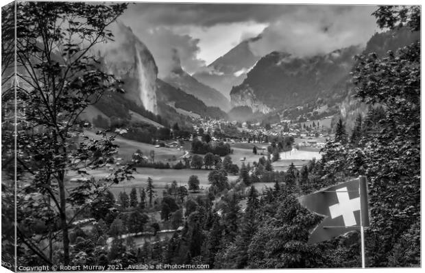 Lauterbrunnen Valley, Switzerland, Monochrome. Canvas Print by Robert Murray