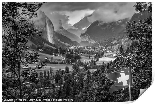 Lauterbrunnen Valley, Switzerland, Monochrome. Print by Robert Murray