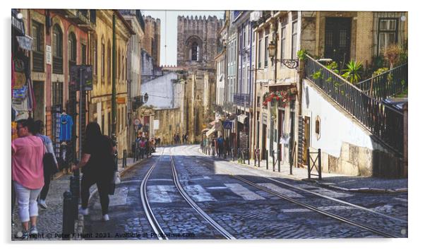 Lisbon Old Town Acrylic by Peter F Hunt