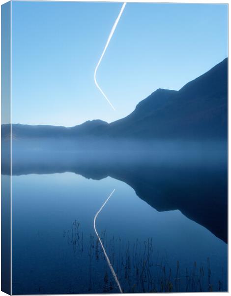 Contrail reflected in Buttermere Canvas Print by Chester Tugwell