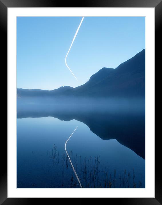 Contrail reflected in Buttermere Framed Mounted Print by Chester Tugwell
