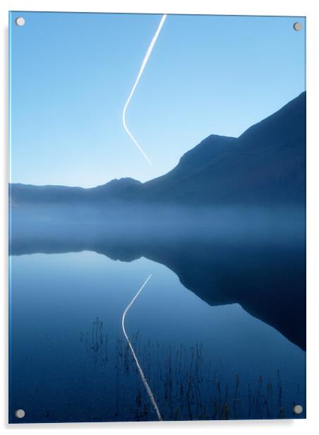 Contrail reflected in Buttermere Acrylic by Chester Tugwell