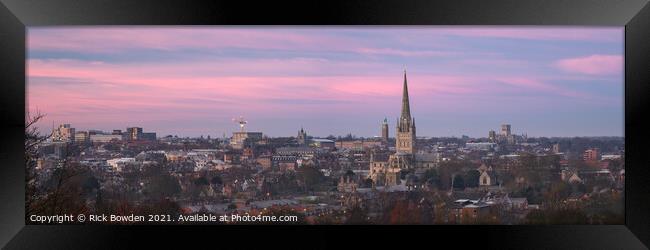 Pink Sky over Norwich Framed Print by Rick Bowden