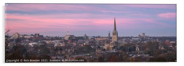 Pink Sky over Norwich Acrylic by Rick Bowden