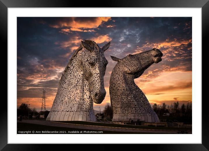The Kelpies the metal horse heads in Scotland Framed Mounted Print by Ann Biddlecombe