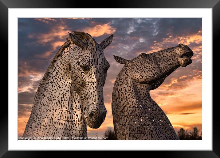 A close up of The Kelpies the metal horse heads in Framed Mounted Print by Ann Biddlecombe