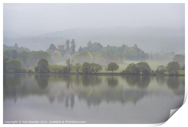 Wray Castle in the Mist Print by Rick Bowden