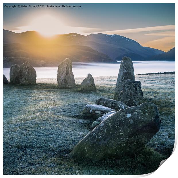 Sunrise at the Winter solstice at Castlerigg Stone Circle near K Print by Peter Stuart