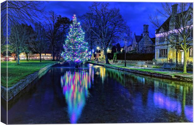 Bourton On The Water Christmas Tree Canvas Print by austin APPLEBY