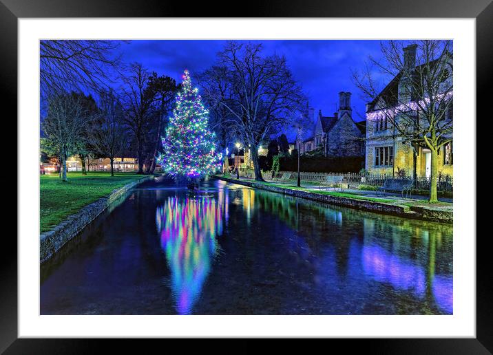 Bourton On The Water Christmas Tree Framed Mounted Print by austin APPLEBY