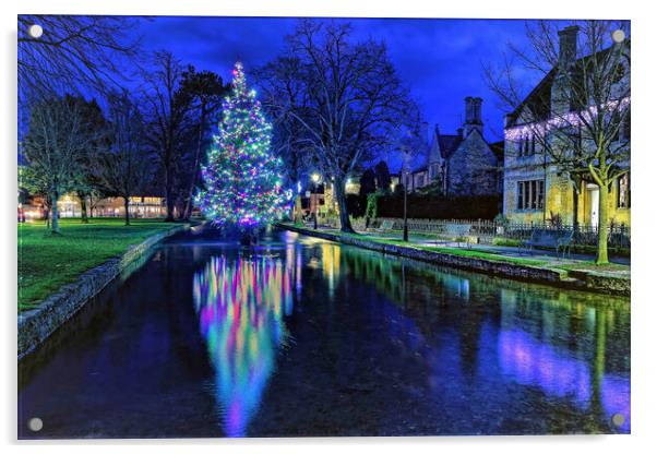 Bourton On The Water Christmas Tree Acrylic by austin APPLEBY