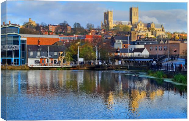 Brayford Quays and Lincoln Cathedral Canvas Print by Darren Galpin