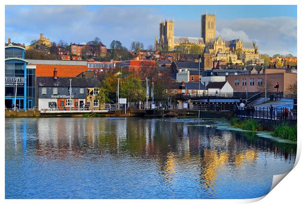 Brayford Quays and Lincoln Cathedral Print by Darren Galpin