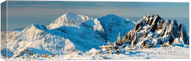 The Snowdon Massif from Glyder Fach Canvas Print by Justin Foulkes