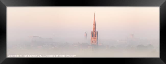 Majestic Norwich Cathedral Emerging from the Mist Framed Print by Rick Bowden